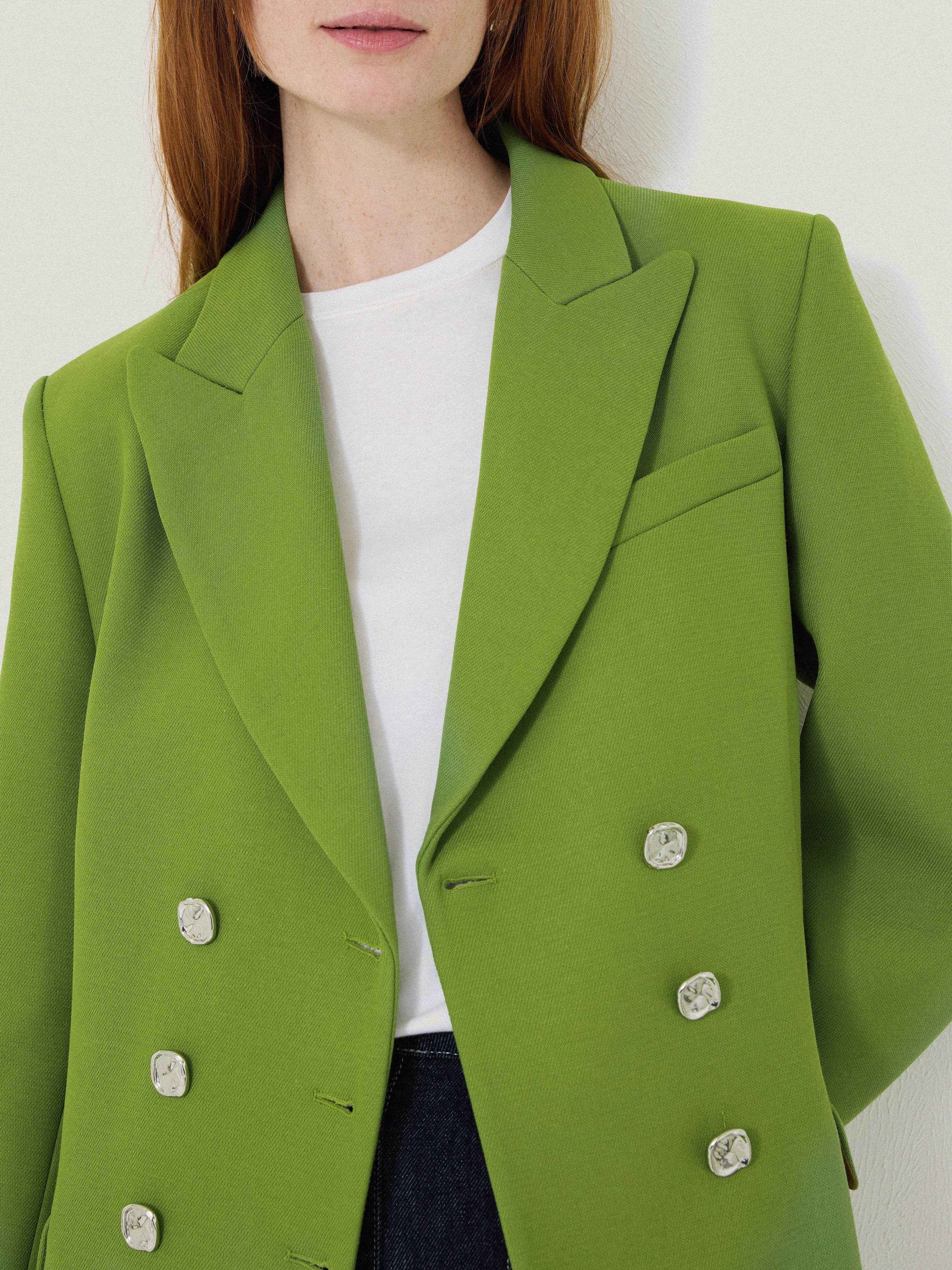 Silver Button Military Jacket | Green