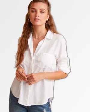 Split Back Button Down White