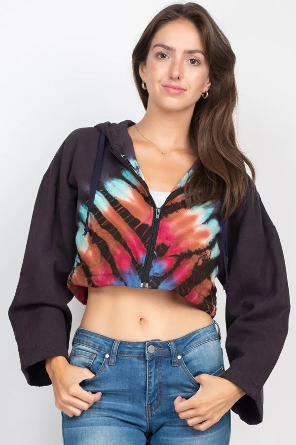 Tie-Dye Cropped Hoodie Jacket