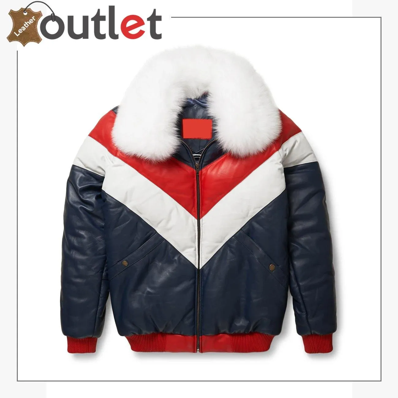 Two-Tone Red and White V Bomber Leather Jacket