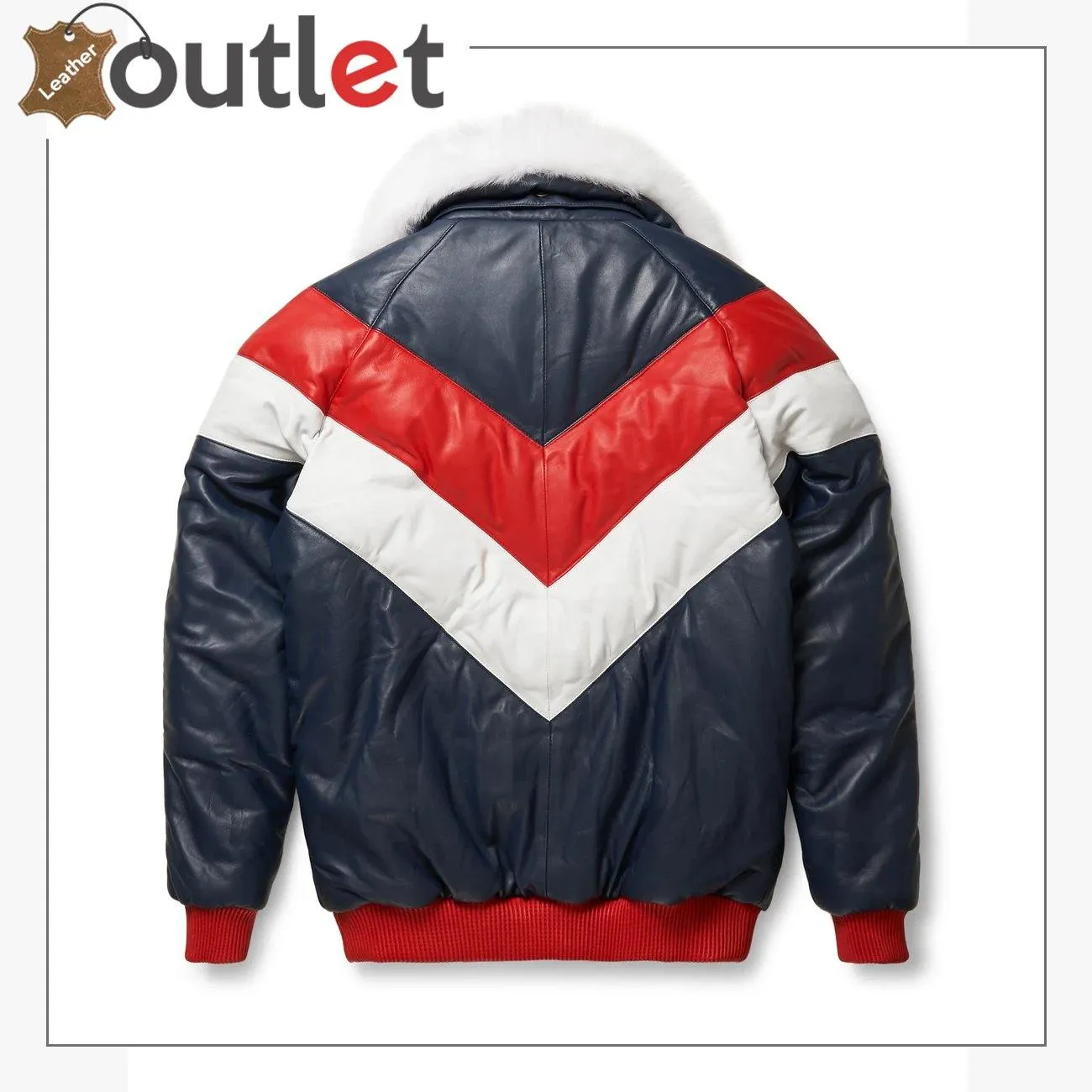 Two-Tone Red and White V Bomber Leather Jacket