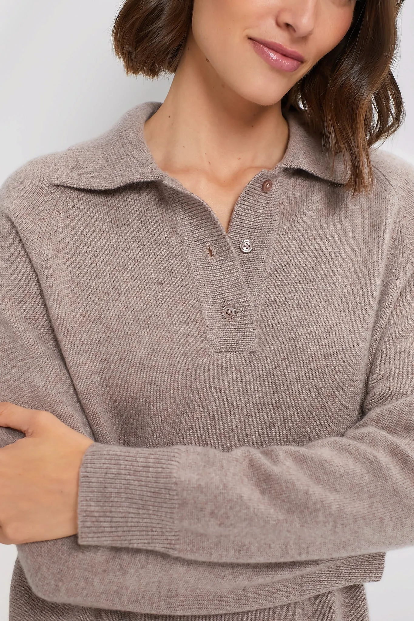 Wheat Carlisle Cashmere Banded Polo Sweater