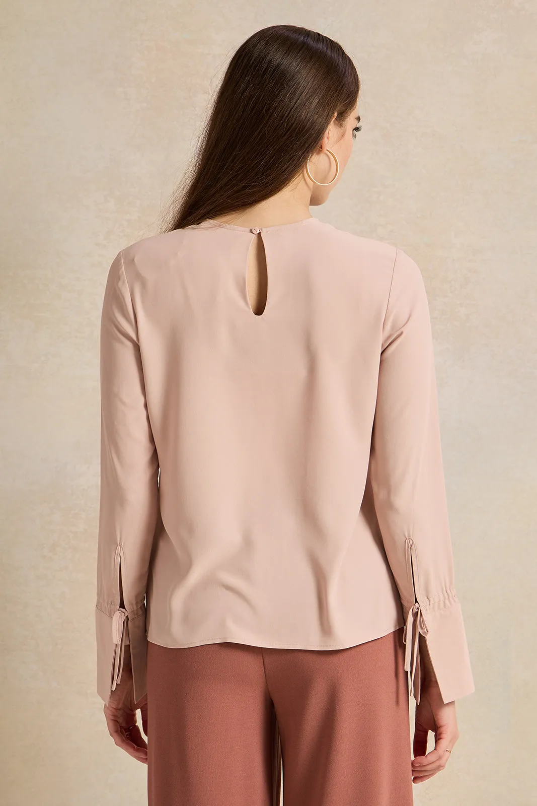 Women Pink Cut Out Blouse