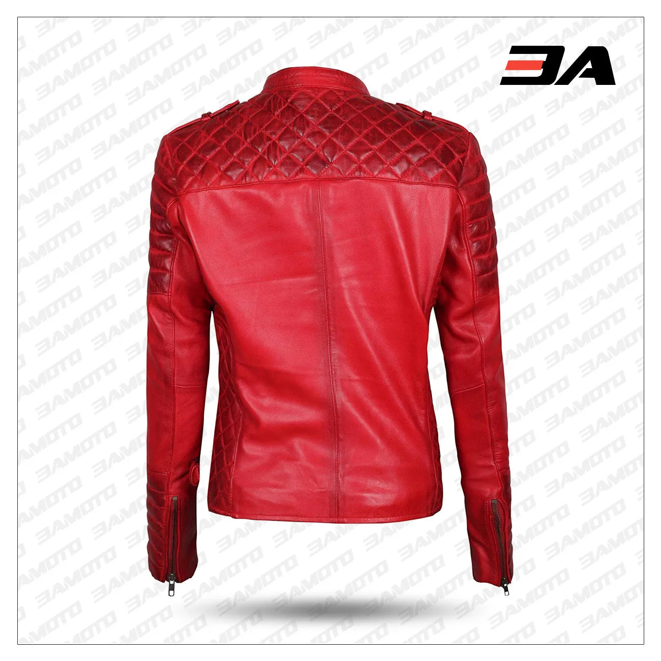 Womens Red Leather Motorcycle Jacket